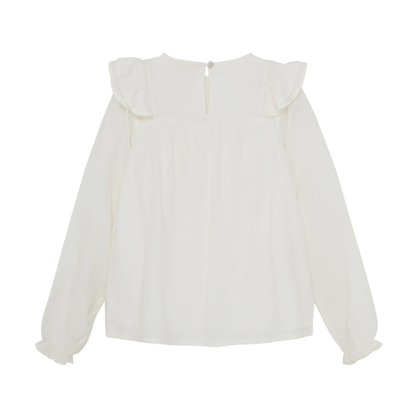 Dobby Ruffle Blouse- Cloud