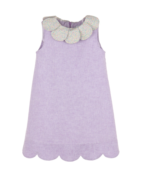 Petal Print Scallops Dress- Lilac