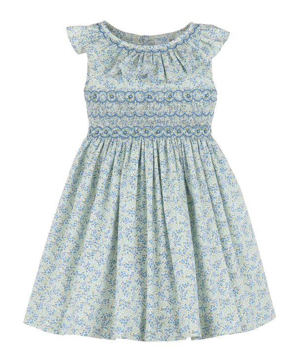 Tiny Floral Smocked Dress- Blue