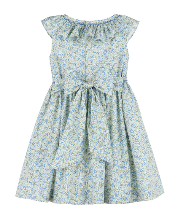 Tiny Floral Smocked Dress- Blue