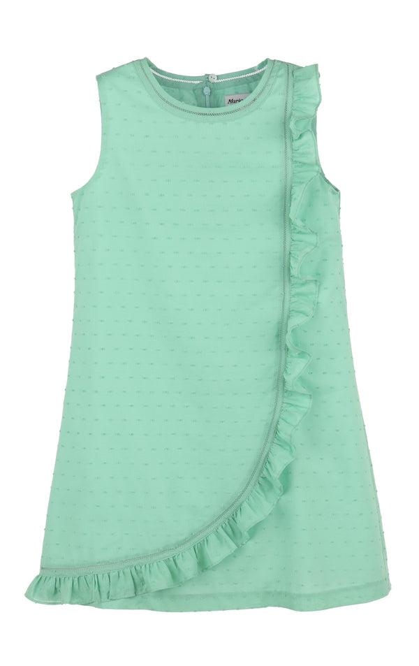 Classic Swiss Dot Ruffle Dress- Aqua