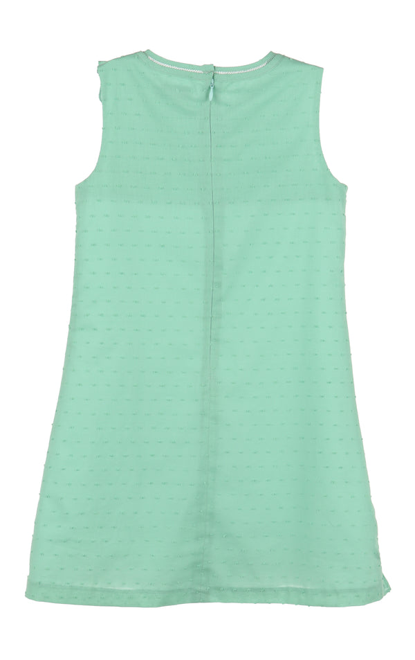 Classic Swiss Dot Ruffle Dress- Aqua