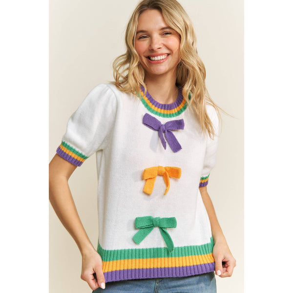 Mardi Gras Bow Pullover Top