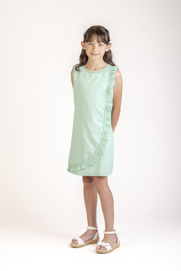 Classic Swiss Dot Ruffle Dress- Aqua