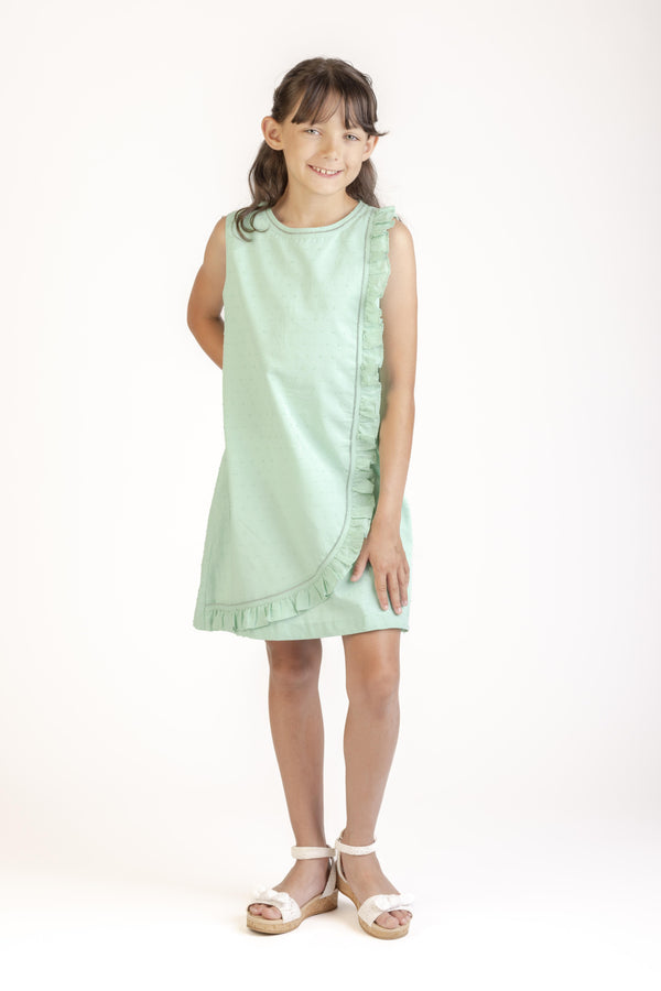 Classic Swiss Dot Ruffle Dress- Aqua