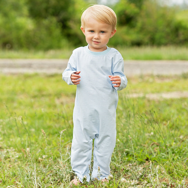 James LS Romper- Light Blue Stripe