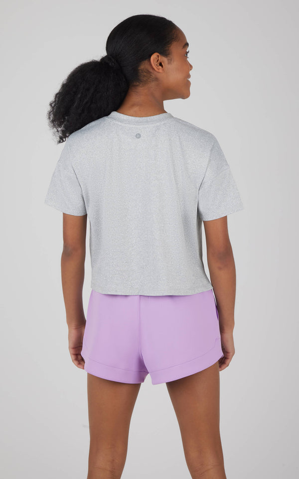 Boxy T-Shirt Short Set: Light Heather Gray/Lilac Breeze