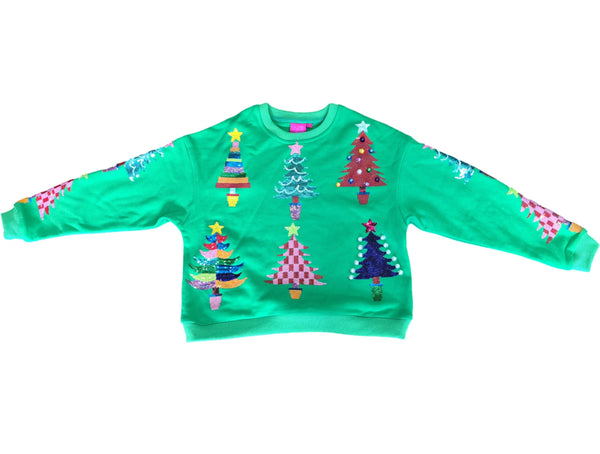 Green Colorblock Trees Sweatshirt