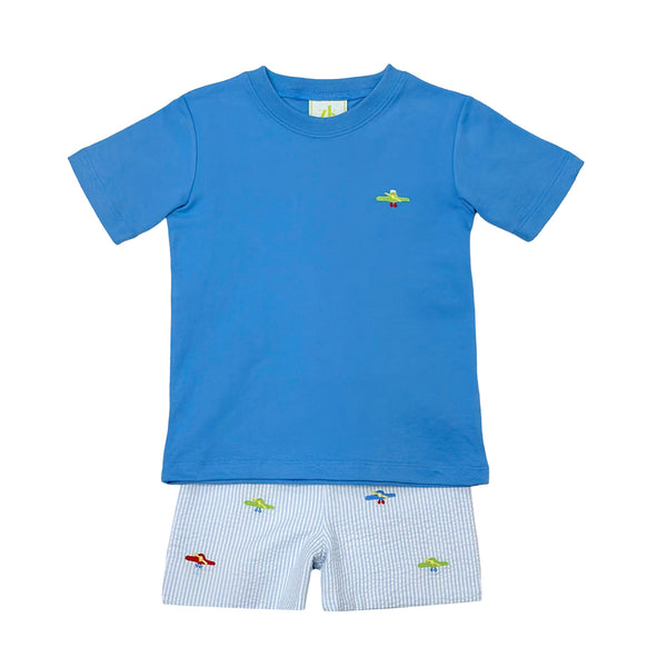 Airplane Leo Short- Lt. Blue Stripe