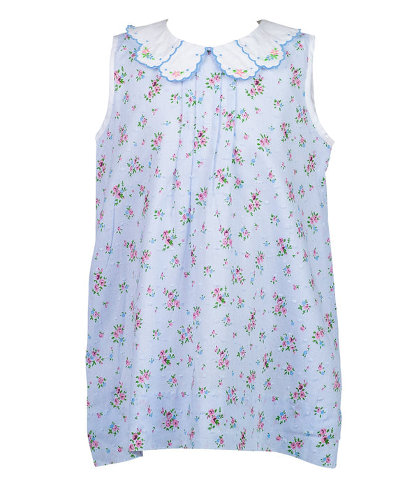 Bea Blue Floral Dotted- Swiss Dress