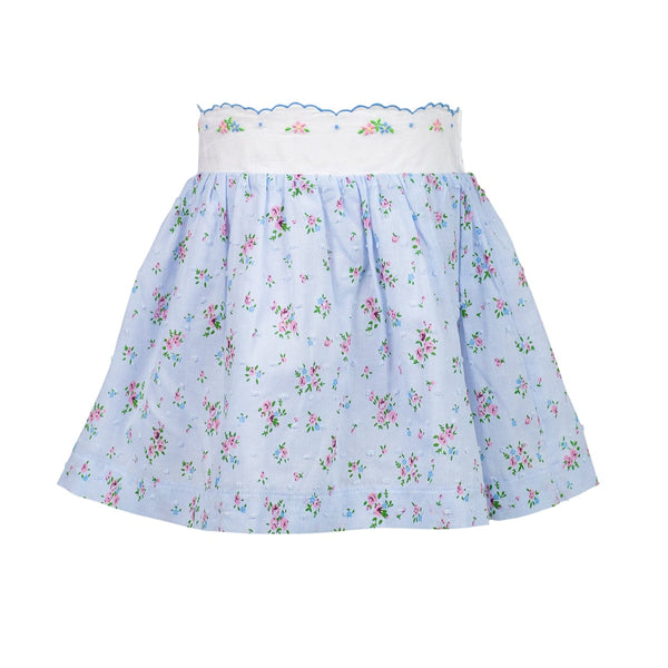 Bea Blue Floral Dotted- Swiss Skirt