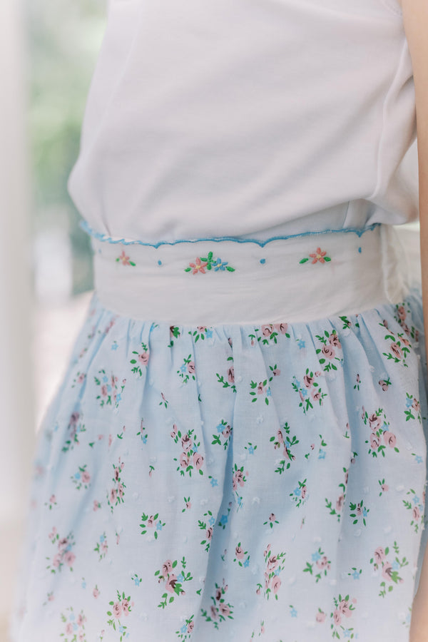 Bea Blue Floral Dotted- Swiss Skirt