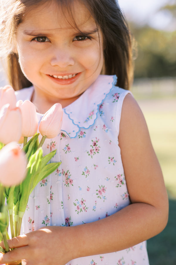 Bea Blue Floral Dotted- Swiss Dress