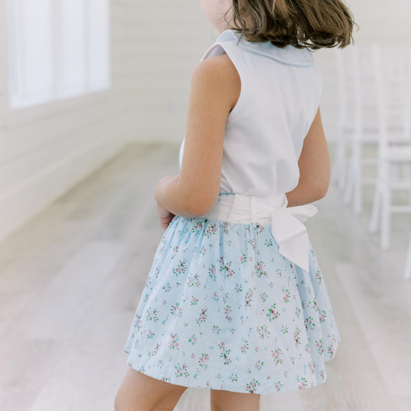 Bea Blue Floral Dotted- Swiss Skirt