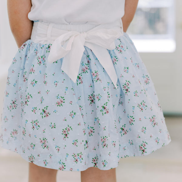 Bea Blue Floral Dotted- Swiss Skirt