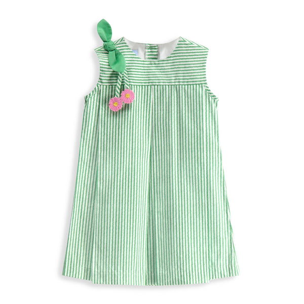 Rachel Applique Dress- Green Stripe