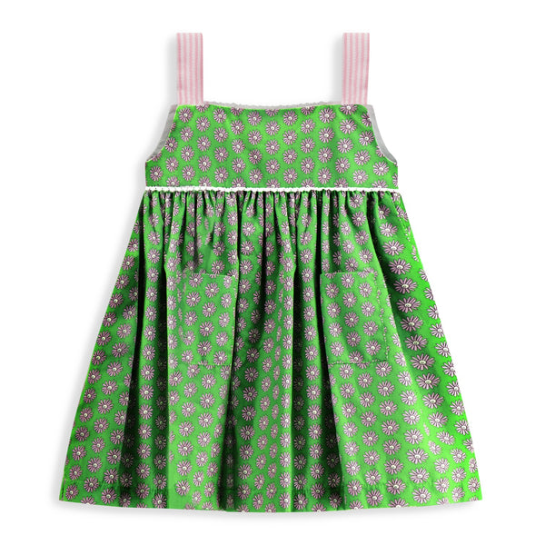 Rosie Pocket Dress- Green Dahlia w/ Pink Stripe