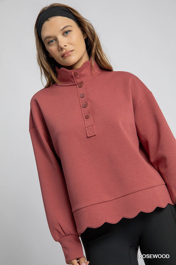 Scalloped Collar & Hem Top- Rosewood