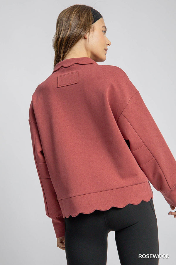 Scalloped Collar & Hem Top- Rosewood