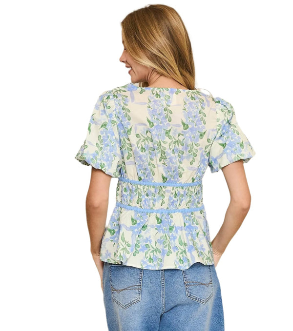 Floral Print W/ Puff Sleeve Top