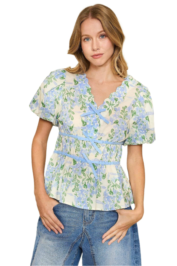 Floral Print W/ Puff Sleeve Top