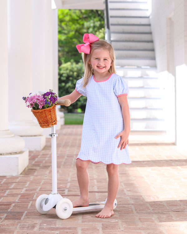 Cecilia Dress- Light Blue Gingham/Pink