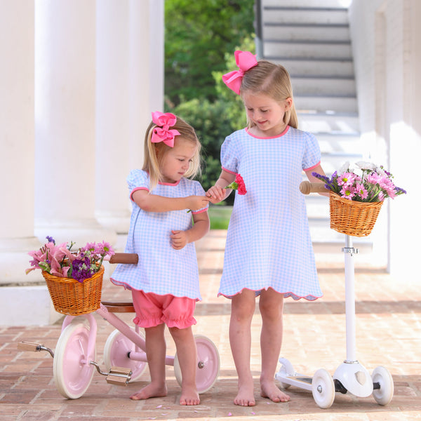 Cecilia Dress- Light Blue Gingham/Pink