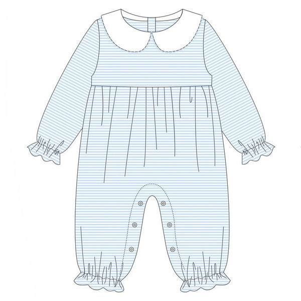 Charlotte Romper- Light Blue Stripe