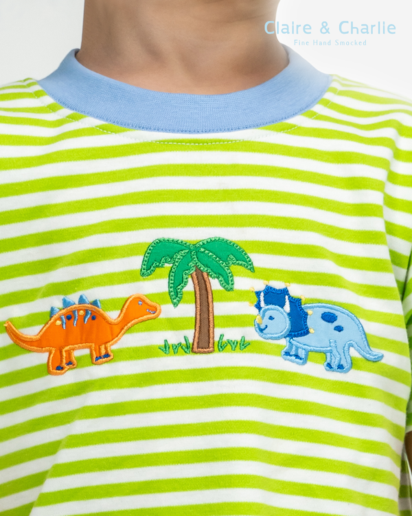 Dinosaurs Knit T-Shirt- Green Stripe