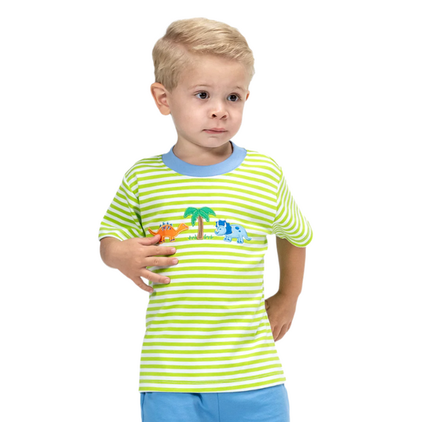 Dinosaurs Knit T-Shirt- Green Stripe