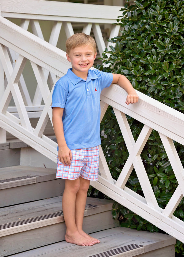 Patriotic Plaid Blue Polo with Red Puppy