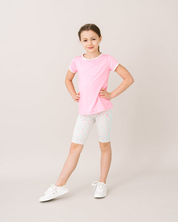 Bridget Basic Tee- Flamingo Pink, Petal Pop Floral