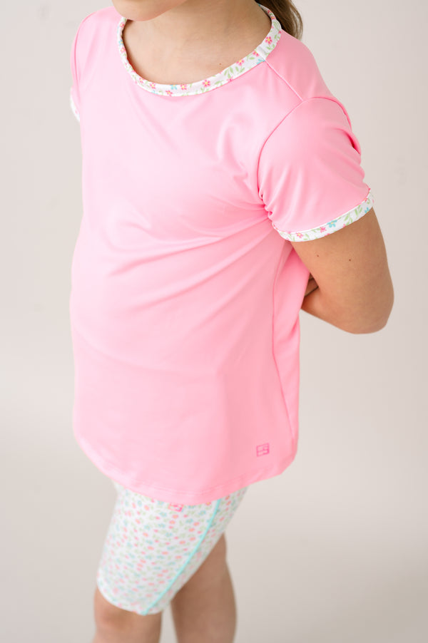 Bridget Basic Tee- Flamingo Pink, Petal Pop Floral