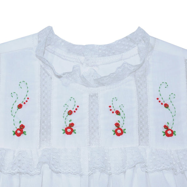 Frankie Dress- Red Christmas Embroidery Buds