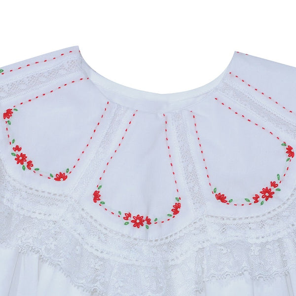 Gracie Mae Dress- Red Embroidery Rose Buds