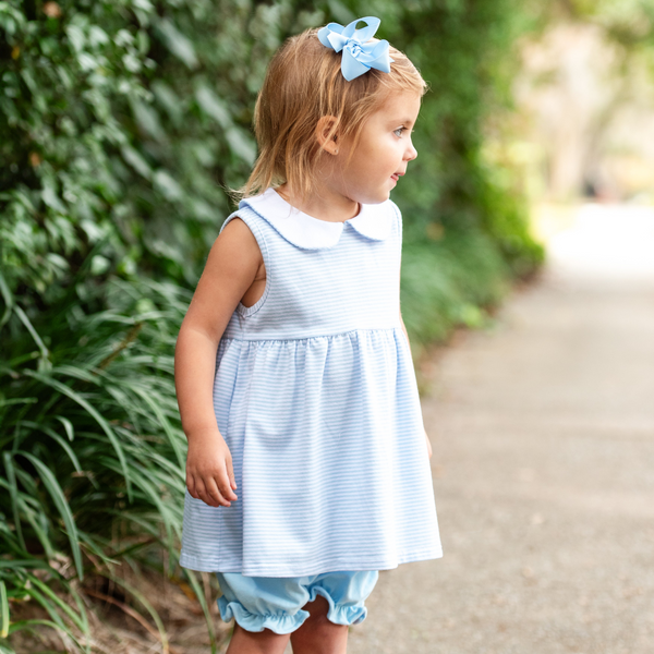 Charlotte Sleeveless Bloomer Set- Light Blue Stripe