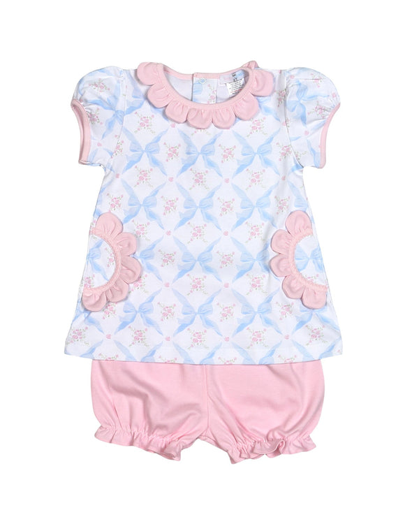 Blue Bows Pima Bloomer Set