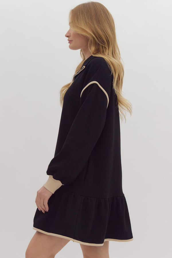 Half Zip Collared Dress- Black