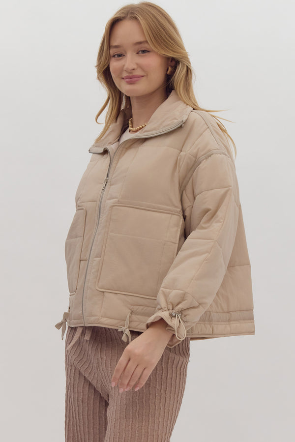 Quilted Zip Up Jacket- Bone