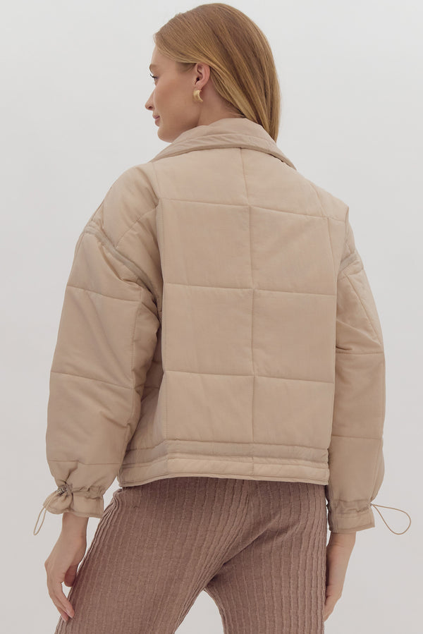 Quilted Zip Up Jacket- Bone