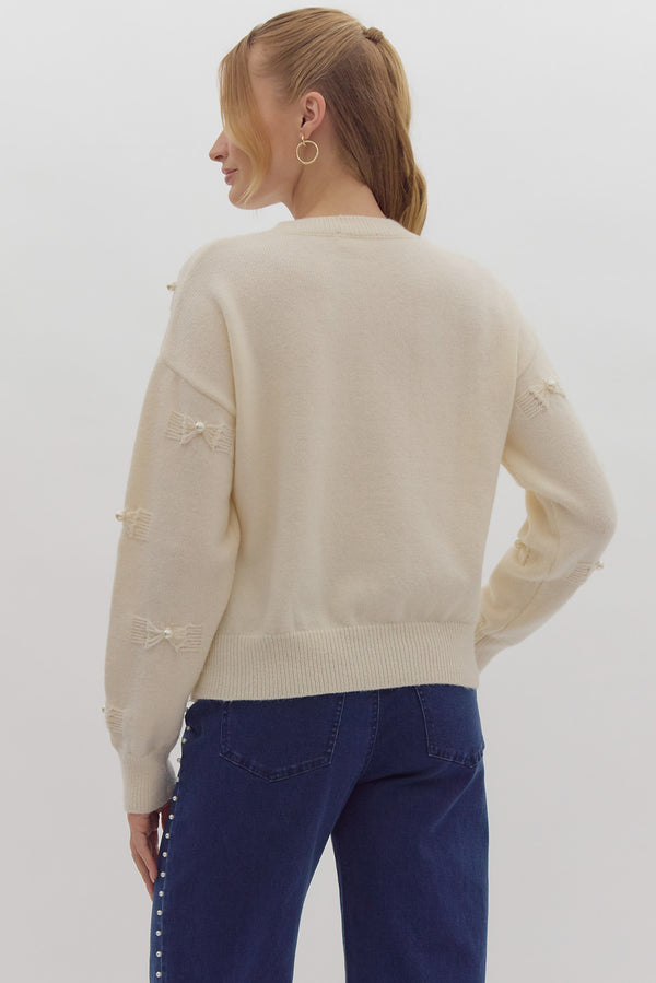 Pearl Bow Sweater- Cream