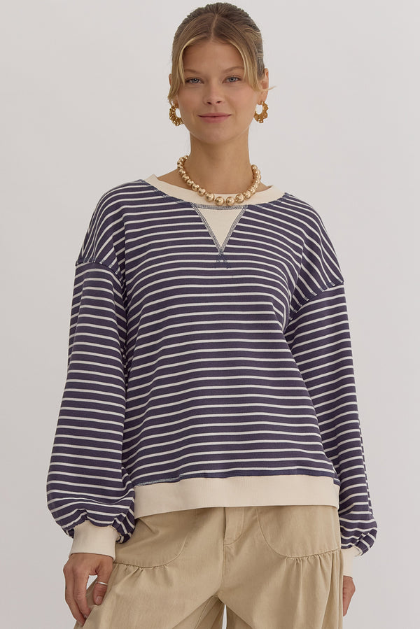 Striped Top- Slate Blue