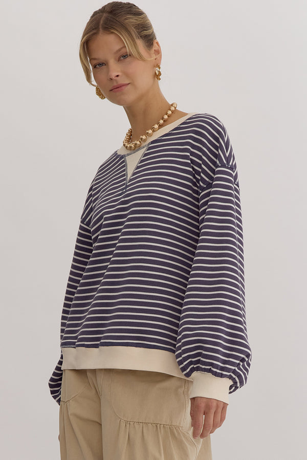 Striped Top- Slate Blue