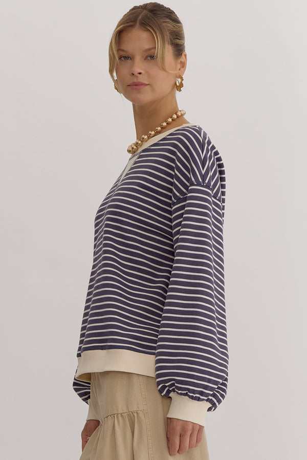 Striped Top- Slate Blue