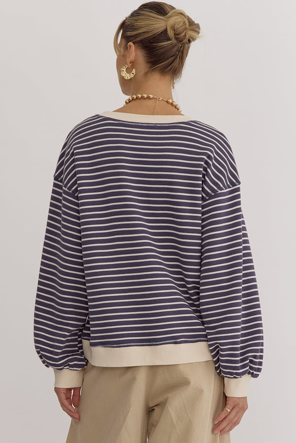 Striped Top- Slate Blue