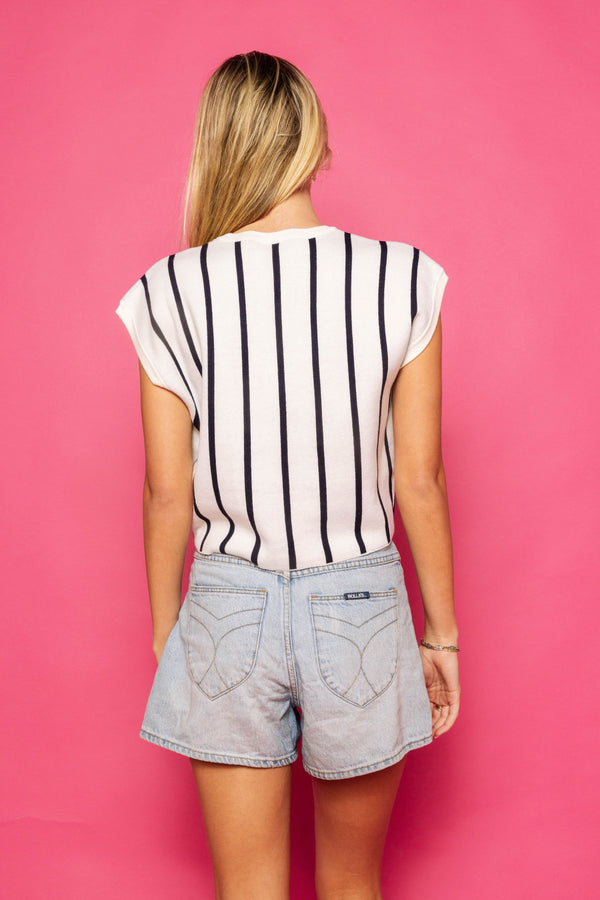 Navy & White Stripe 'Play Ball' Top- (Women's)