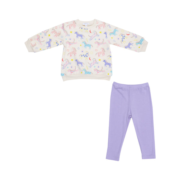 French Terry Fun Unicorns-Puffy Oversized Sweatshirt & Rib Legging