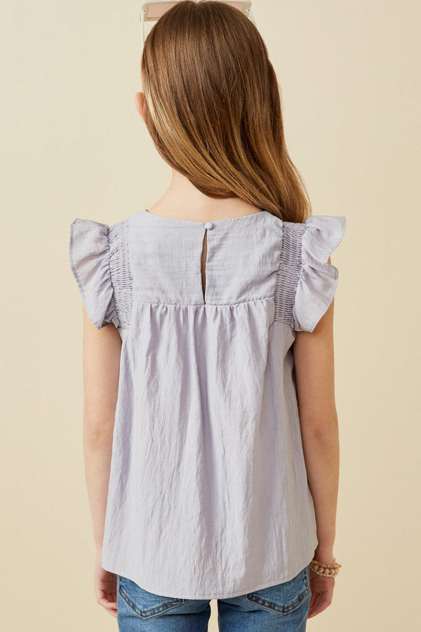 Smocked Detail Ruffle Shoulder Top