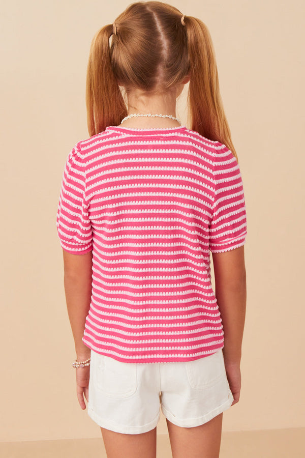 Textured Stripe Puff Sleeve Knit Top