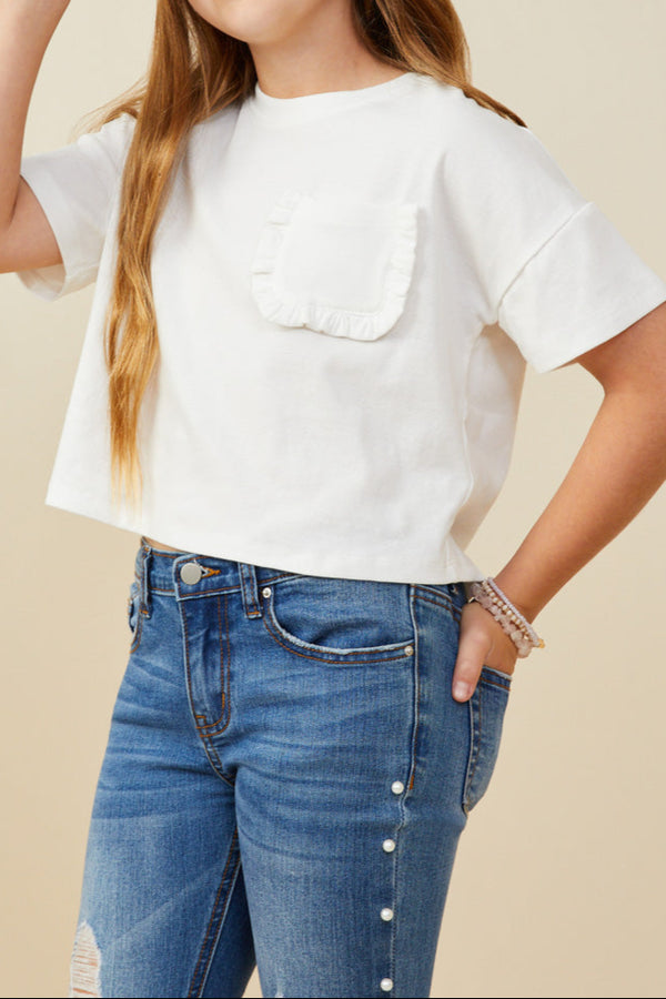 Ruffle Pocket Knit T Shirt